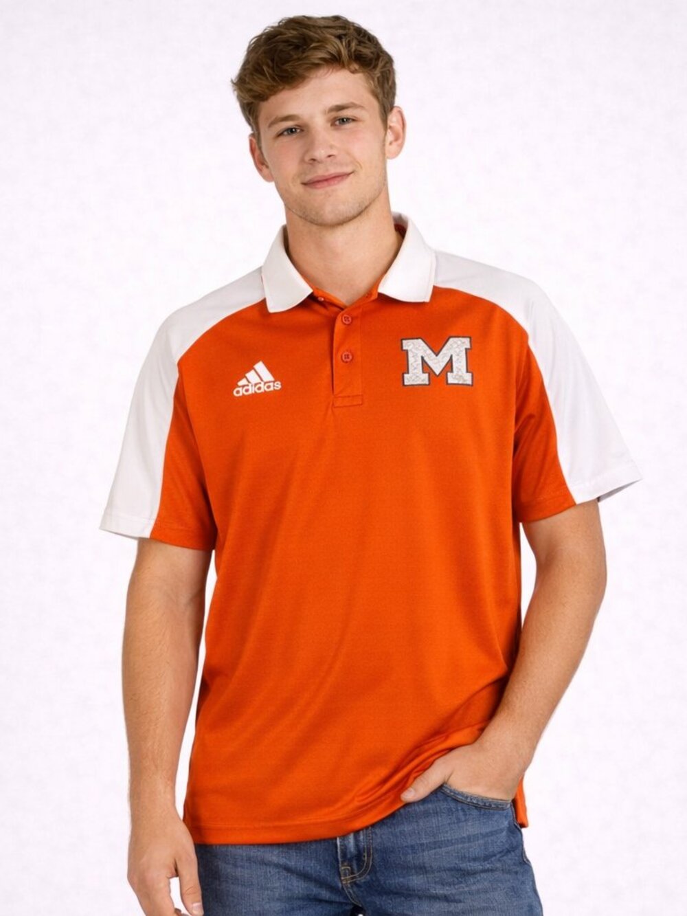 Adidas Michigan Wolverines Team Issued Polo Mens L Orange Golf NCAA Performance